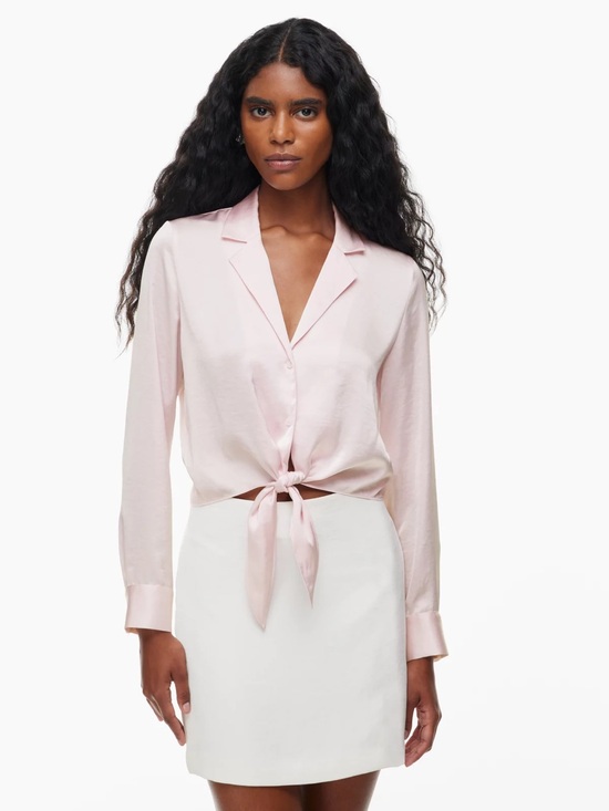 Aritzia Tops - NEW Aritzia Wilfred Tie Front Satin Blouse in Mochi Pink - Size S